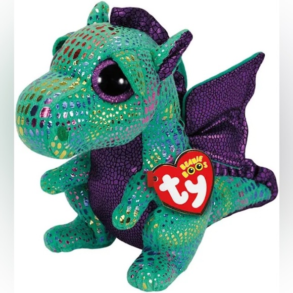 Ty Beanie Boos Green and Purple Dragon Plush Toy (6 inch) - Picture 1 of 8